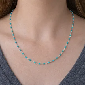 Necklace - 18” Stainless Steel Silver tone with turquoise color Bead Accents thumbnail 2