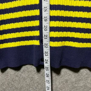Jeanne‎ Pierre Womens Navy Blue Yellow Striped Ribbed Cotton Cardigan Sweater L thumbnail 4