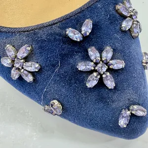 Ann Taylor Ballet Suede Flats Shoes Women's Jeweled Floral Toe Blue Size 7.5 thumbnail 3