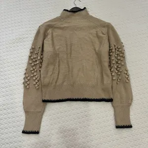 NWOT BCBGMAXAZRIA Popcorn Stitch Mock Neck Wool Blend Sweater Oatmeal Size XL thumbnail 6