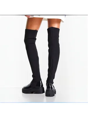 ASOS DESIGN Kimmy Chunky Flat Lug Sole Over The Knee Pull-On Boots Black Size 8 thumbnail 11