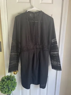 Banana Republic Black Whimsigoth Victorian Lace-Trim Longsleeve Diora Mini Dress thumbnail 2