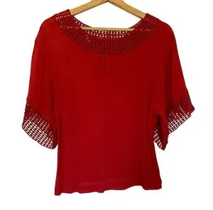 Red short sleeved summer t-shirt lightweight women's size medium embroidered thumbnail 1