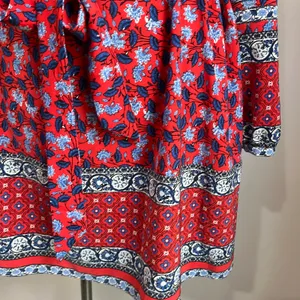 LOFT‎ Border Floral Red Long Sleeve Boho Tie Waist Dress Size XS thumbnail 5