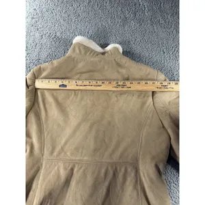 Faux‎ Suede Shearling Jacket Women Tan Faux Fur Trim Zip Up Coat thumbnail 12