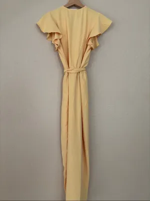 Amanda Uprichard Martinique Yellow Wrap Dress With Flutter Sleeves and Tie Waist thumbnail 4