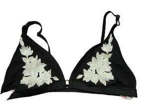 Pink by Victoria's Secret Black Bralette W/ Embroidered Flowers Size: L thumbnail 1