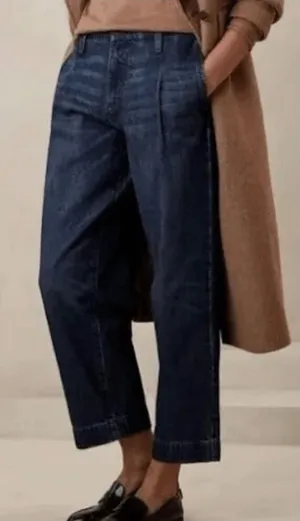 Banana Republic Mid-Rise Straight Pleated Denim Cropped Trousers‎ Indigo 31/12 thumbnail 1