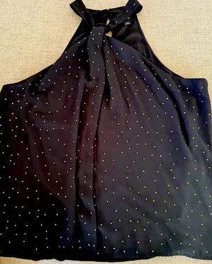 Inc back and gold stud halter cross neck top L Black Size L thumbnail 1