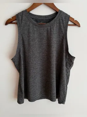 Quince Flowknit Breeze Muscle Tank Top Heather Charcoal Grey Large L thumbnail 6