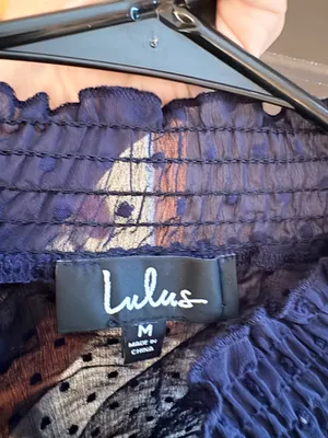 Lulus Darlena Navy Blue Swiss Dot sheer top thumbnail 5