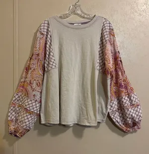 Easel women’s Boho Patchwork Puff Sleeve Top sz L Pink Size L thumbnail 1