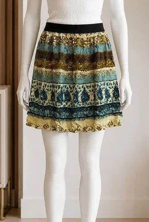 NY Collection Womens Mini Skirt Boho Paisley Elastic Waist Multicolor Medium thumbnail 1