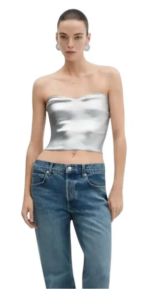 🪩 Metallic Silver Bandeau Top from MNG by Mango Size Large thumbnail 1