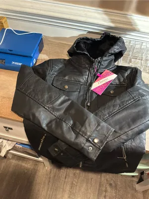Danesi Black Hooded Faux Leather Jacket Size M thumbnail 8