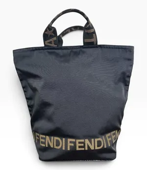 Fendi Roma Shopper Tote Bag Medium Black Nylon Logo Handles Italy Designer thumbnail 1