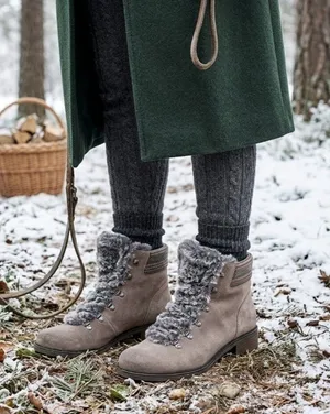 Sam Edelman Boots Women Size 8 Gray Suede Shoes Faux Fur Trim Suede Leather thumbnail 1