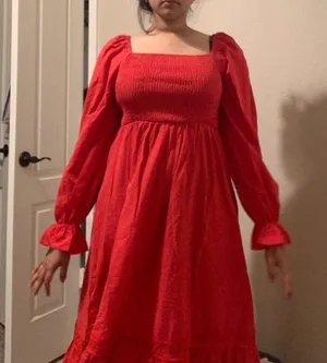Square Neck Flare Sleeve Ruffle Hem Dress thumbnail 2