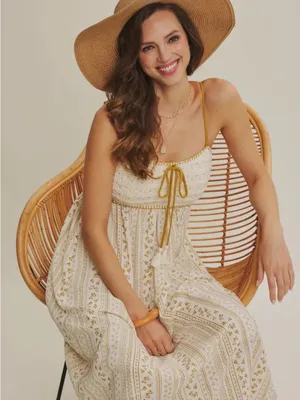 Gold Bohemian Crochet Cotton Maxi Dress thumbnail 2