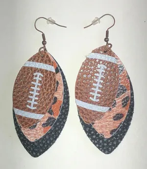 Football Print Layered Teardrop Earrings - Brown & Black thumbnail 1