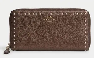 Coach Metallic Studded Pebbled Leather Accordion Zip Around Continental Wallet thumbnail 1