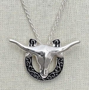 Longhorn and Filigree Horseshoe Necklace thumbnail 1