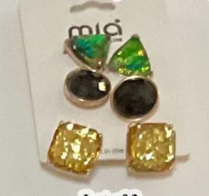 Gold MIA 3-Pair Stud Earring Set - Green, Black, thumbnail 1