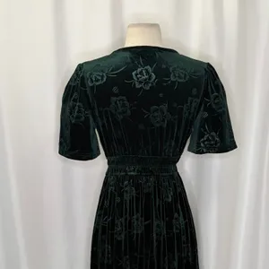BALTIC BORN Green Velvet Artemis Maxi Dress Tonal Floral Smocked Flutter Small thumbnail 8
