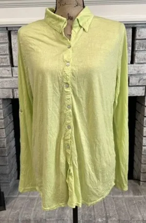 Lulu-B Womens Lightweight Tab‎ Sleeve Button Up Top Green Small Gauzy thumbnail 1