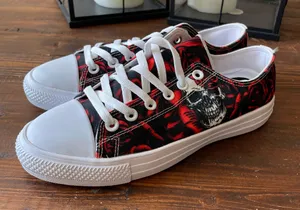 NEW Canvas Skull Low-Top Sneakers in Red & Black thumbnail 1