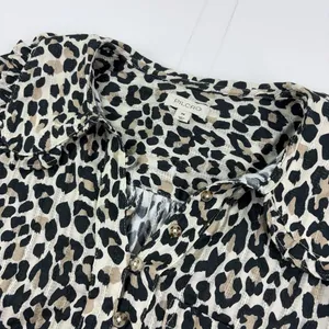 Pilcro Anthropologie Blouse Womens XS Beige Leopard Long Sleeve Ruffle Top thumbnail 4