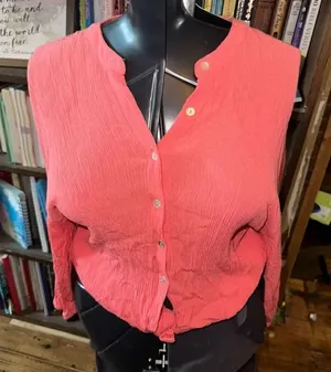 Z Supply S textured tie front coral pink button down beachy top thumbnail 1