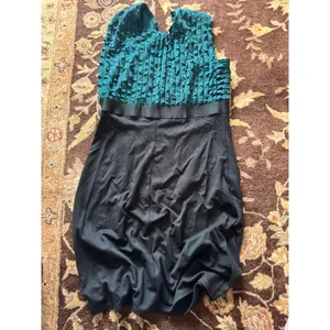 Womens Sleeveless Ruffle V-Neck Empire Waist Cocktail Dress Teal Black thumbnail 4