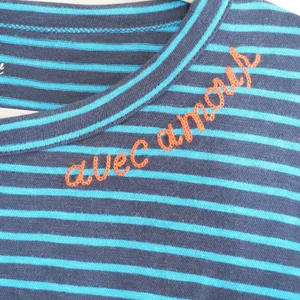 J. Crew Size Small Striped Long Sleeve Tee Navy Blue Avec Amour Embroidered thumbnail 4