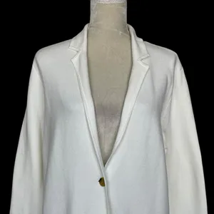 Lands’ End Knit Sweater Blazer White Women’s Size M 10-12 Casual Neutral Cotton thumbnail 2