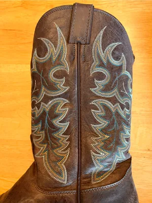 Nocona Brown Leather Western Boots with Turquoise Embroidery thumbnail 6