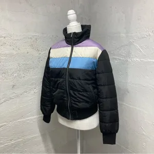 Popsugar puffer coat black block stripe Medium NWT thumbnail 3