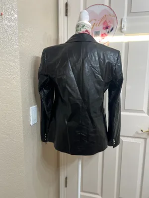 NWOT Michael Kors Faux Leather Double Breasted Blazer Black Size 8 thumbnail 3