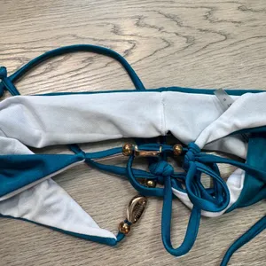 Teal Blue Shell Charm Bikini Set Gold Hardware Side‎ Tie Swimsuit Womens Small thumbnail 8