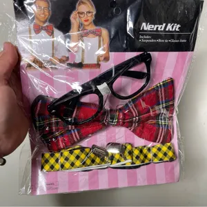 New Halloween accessories Nerd Kit glasses bow tie suspenders thumbnail 3