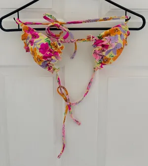 wild fable Girls Floral Ruffle Bikini Top - Pink, Yellow & Purple thumbnail 1