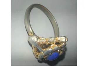 Vintage Gold Tone Boho Statement Ring with Blue Stone thumbnail 3