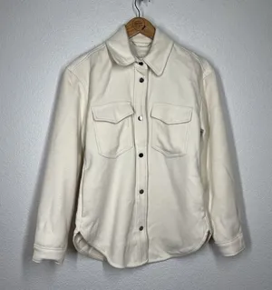 Abercrombie Fitch Jacket Button Front Shacket Women Small Cream Flap Pockets thumbnail 1