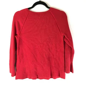 Ann Taylor Loft Womens Sweater Boxy Raglan Bell Sleeve Cotton Blend Knit Red M thumbnail 2