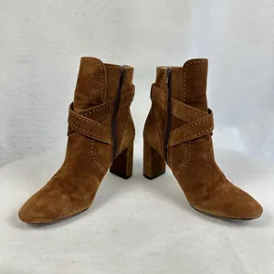 Ann Taylor‎ Brown Suede Studded Buckle Ankle Boots Women 6M Block Heel Moto Boho thumbnail 4