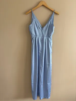 Abercrombie & Fitch Draped Twist-Front Maxi Dress Satin Blue size small Formal thumbnail 6