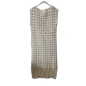 Eleven Six Shaya Crochet Midi Dress w/ Fringe Ivory Cotton Resort Wear Old Money thumbnail 12