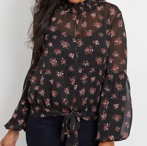 Maurices metallic floral front tie blouse thumbnail 1