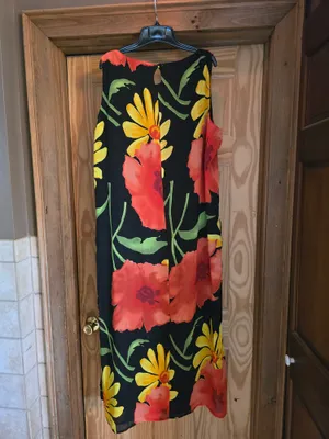 O Bold Floral Black Maxi Dress with Red & Yellow Blooms thumbnail 3