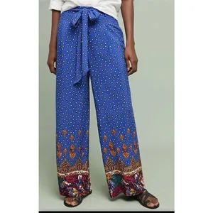 EttiTwa By Anthropologie Printed patterned Wide-Leg Trouser Pants size 14 Blue thumbnail 3